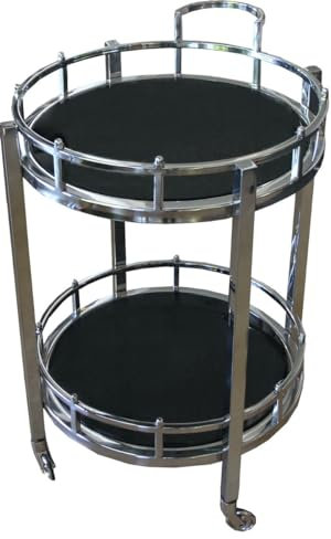 Casa Padrino Luxus Bar Trolley Servierwagen Rund Edelstahl vernickelt/schwarzes Glas Mod 2 - Luxus Hotel & Restaurant Einrichtung Möbel Serviertisch
