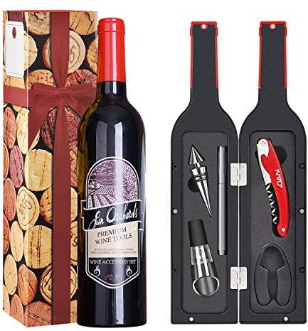 Kato Ensemble d'accessoires pour Le vin, kit de Tire-Bouchon à vin avec Autocollants de Boisson, Cadeau Parfait de 5 pièces pour la Saint-Valentin pour Les Amateurs de vin et Les buveurs, Rouge