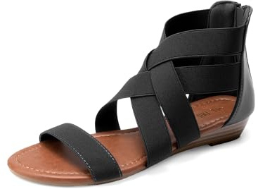 DREAM PAIRS Elastic Strappy Flats Sandals Womens Open Toe Summer Beach Low Wedges Shoes ELASTICA8