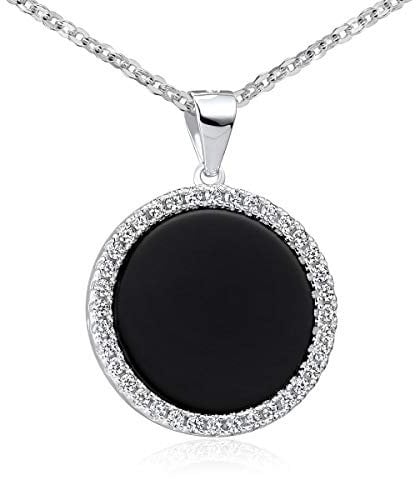 MATERIA Onyx Anhänger rund schwarz - 925 Silber für Damen Frauen mit Kette 45 cm in Etui KA-456-Onyx_K97-45