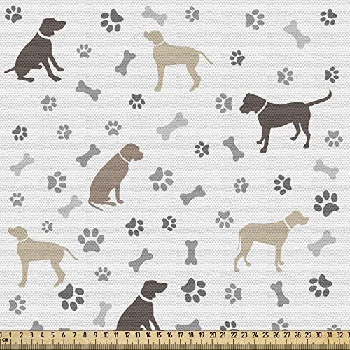 ABAKUHAUS Hundeliebhaber Gewebe als Meterware, Pfotenabdruck und Knochen, Schön Gewebten Stoff für Polster und Wohnaccessoires, 1M (148x100cm), Beige Umbrabraun Grau