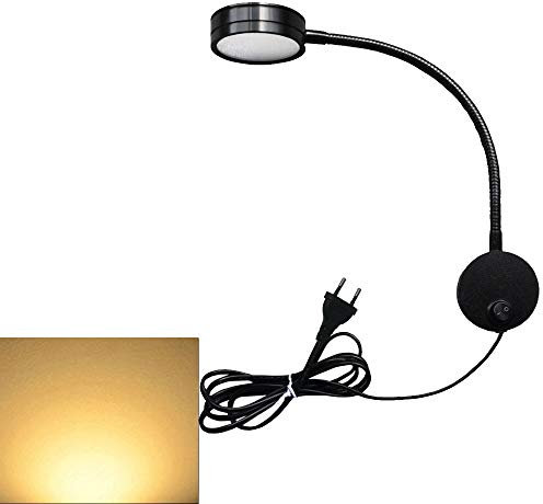 Youngine EU Plug Leselampe, Flexible 5W LED Leselampe mit EIN/AUS-Schalter und Stecker, Schwanenhals Nachttischleuchte für Schlafzimmer Büro Hotel, 3000K (Schwarz-warmes Weiß)