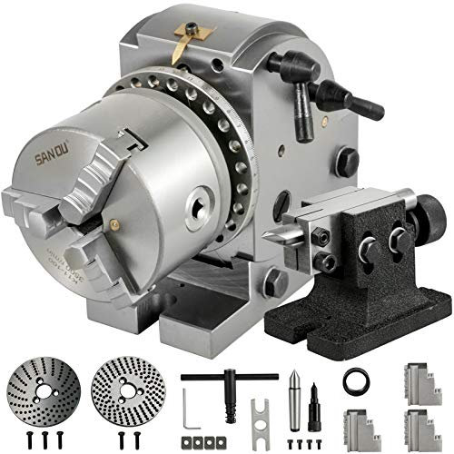 VEVOR Cabezal Divisor 4''/100MM Cabezal Divisor para Fresadora Contrapunto MT2 Ángulo 0-90 Grados Ratio de Reducción 1:40 Cabezal Divisor Universal para Trabajos de Fresado, Rectificado y Perforación