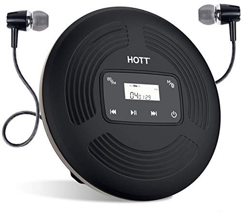 Portable CD Player Bluetooth Rechargeable Walkman Personal CD Player with Bluetooth and FM Transmitter, Shockproof Touch Buttons and Backlight Display for Home Travel and Car