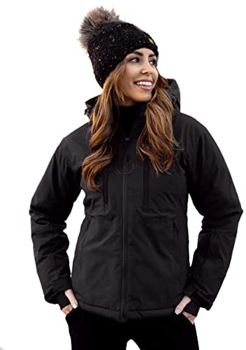 BOLF Damen Winterjacke Skijacke Snowboardjacke Schneejacke mit Kapuze Schneefang Bündchen Winddicht Wasserdicht Atmungsaktiv Outdoor Sport Style HH012 Schwarz XL [D4D]