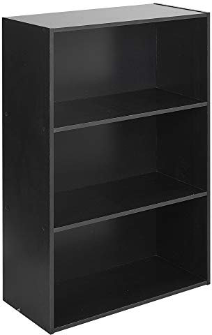 URBNLIVING Oslo Wide 3 Tier Wooden Shelf Bookcase Stand (Black)