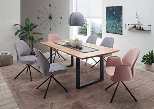 Froschkönig24 Essgruppe Esszimmer Holztisch mit 6 Stühlen Eiche Massiv Rosa/Grau