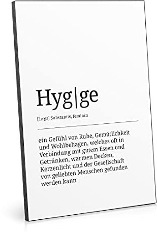 ARTFAVES® Worterklärung Hygge | Definition Bild schwarz-Weiss als Geschenk | Holzschild mit Spruch zum Thema Zuhause/Skandinavisch