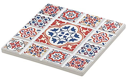 Zassenhaus Untersetzer Orientalisches Design Blume, Keramik, mit Rutschfestem Korkboden 11 x 11 x 1 cm, 057614, Weiß