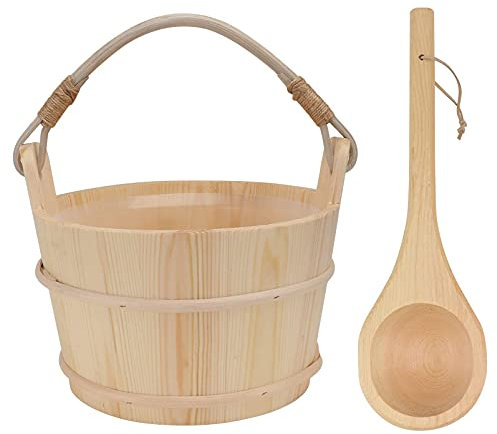 Saunafass Und Schöpfkelle Set Saunaeimer Mit Holzkelle 6L Badewanne Mit Großem Fassungsvermögen Dampfbadzubehör Für Spa Badezimmer