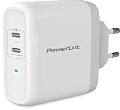PowerLot 60W Cargador USB C con GAN Tech, PD3.0 de 2 Puertos, Cargador Rápido Compatible con Macbook Pro/Air, DELL XPS, Portátiles, iPhone 13 Pro MAX, Galaxy S22 Ultra, Tabletas, etc.