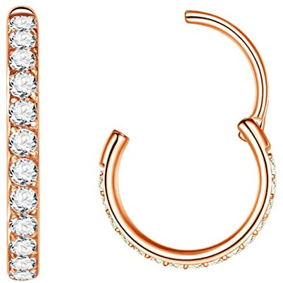 Popuhoops 0,8mm 6mm Roségold Nasenringe Zirkonia Nasenring Knorpel Ohrring Klar CZ Hoop Septumring Segmentring Clicker 316L Chirurgenstahl Körperpiercing Helix Ohrläppchen Daith Rook Tragus Piercing