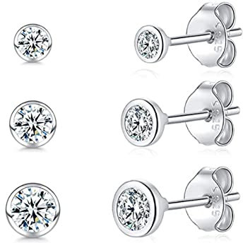 USEEDOVIA Damen Ohrstecker Silber 925 3 Paar Klein Sterling Silber Stecker Ohrringe Set mit Zirkonia Schlafen Knorpel Tragus Modeschmuck für Damen Herren Geschenke 2/3/4mm