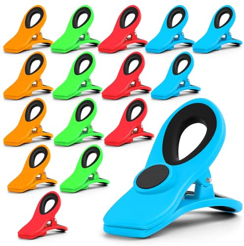 Jetmore 16 Pack Chip Clips Bag Clips, Multicolor Clips for Food Packages, Multipurpose Magnetic Clips, Chip Clips Bag Clips Food Clips, Refrigerator Magnet Clips Chip Clip, Bag Clips for Food Storage