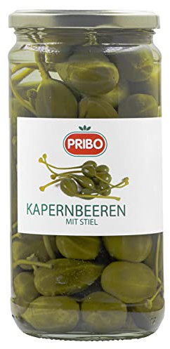 HYMOR KAPERN-BEEREN MIT STIEL - 6x 400g Glas - Kapern eingelegt in Salz, Kapern-Äpfel von PRIBO, passend zu Tapas und Antipasti-Tellern, Früchte des Kapernstrauchs