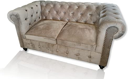 DARO DEKO Chesterfield Sofa 2-Sitzer Samt dunkel 155 x 85 x 75cm Wohnzimmer-Möbel Büro Vintage Polstermöbel