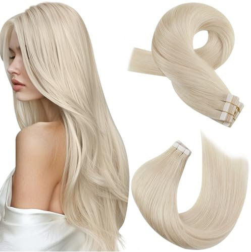 Moresoo Tape in Extensions Echthaar Blond 70 cm Remy Haar Extensions Tape in Echthaar Unsichtbares Klebeband in Extensions Platinblond Nahtlose Hair Extension Tape in 20 Stück/50g #60