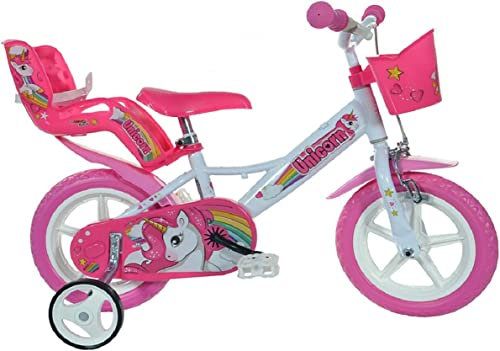 Bici per Bambina Bicicletta Dino Bikes Unicorn Taglia 10 - 12 - 14 - 16 - 20 Caschetto Unicorn Opzionale (Cerchio 12 Pollici)