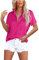 Homlan - Camicia da Donna Elegante con Scollo a V, in Raso, a Maniche Corte, Casual, con Tasca sul Petto, Rosa., L