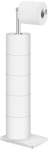 Toilet Paper Holder Free Standing, 6 Rolls Modern Stainless Steel Standing Bathroom Toilet Paper Roll Holder Stand with Storage Brushed Nickel Tissue Holder, Marble Base, Naturous