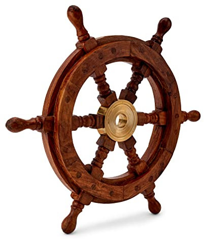 NKlaus 30cm Maritimes Steuerrad Holz mit Messingnabe Standard-Qualität Schiffsrad Deko 11740