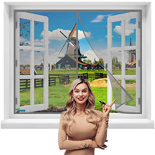 Moustiquaire Fenêtre Fenetre AimantéE 150 x 140 cm Facile à Installer Fermeture Automatique Moustiquaire Enroulable Anti Insecte Mouche Portes De Balcon Portes Coulissantes【Gris】