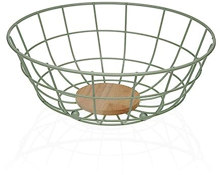 Versa Frutero Verde 28 x 12 x 28 cm Madera Madera de Caucho Acero Hierro