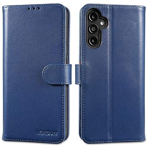 LENSUN Echt Leder Handyhülle für Samsung Galaxy A14, Echtleder Hülle [Wallet Fach][Magnetverschluss][RFID Schutz] Handytasche Lederhülle für Samsung Galaxy A14 4G/5G - Blau