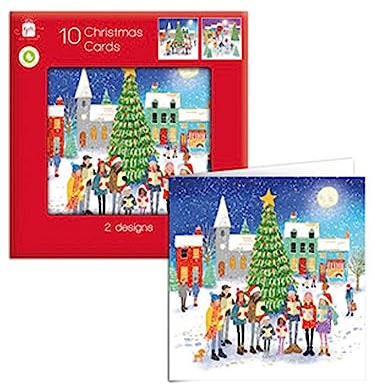Giftmaker Weihnachtskarten, quadratisch, für Familie und Freunde, 2 Designs, Skating & Lied singend, 10 Stück