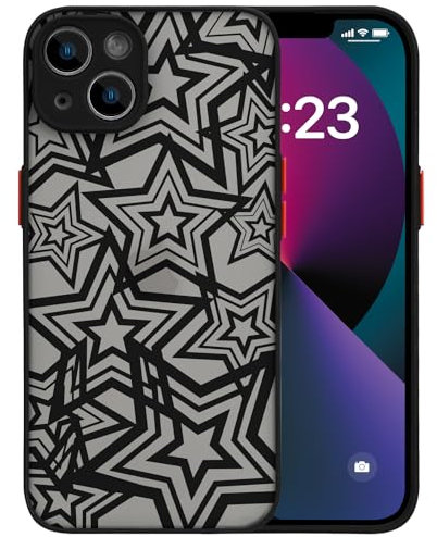 MAYCARI Aesthetic Black Star Matte Phone Case Designed for iPhone 14, Translucent Frosted Hard PC Back Soft TPU Bumper Anti-Scratch Ultra Slim Shockproof Case for Girls Boys Women Men(Black)