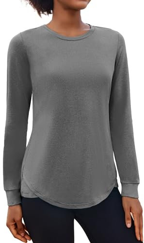 PINSPARK Sportshirt Damen Langarm UPF 50+ Sonnenschutz Sport T-Shirt UV Schutz Shirt Schnelltrocknend Laufshirt Rundhals Yoga Top Langarmshirt Fitness Rashguard Dunkelgrau S