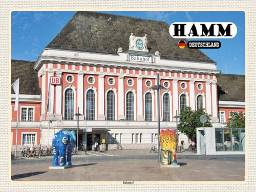 mrdeco Metall Schild 30x40cm gewölbt Hamm Bahnhof Skulpturen Blechschild