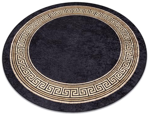 rugsx MIRO 51360.802 Waschteppich Anti-Rutsch schwarz/Gold Rund 160 cm