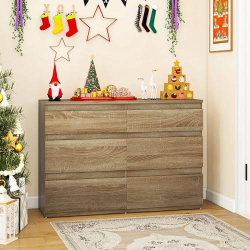 YITAHOME Komodenschrank mit 6 Schubladen, Kommode mit Schubladen, Schubladenschrank Anrichte, Kommode Schlafzimmer, Kommoden, Kommode Flur, Schubladenkommode, Kommode Hoch, 100 * 30 * 70cm (Sonoma)