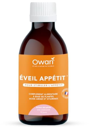 OWARI SIROP ÉVEIL APPÉTIT - Sirop Naturel pour Stimuler l'Appétit - Sirop Appetit avec Gingembre et Canelle - Arôme Thé Pêche - Flacon de 250 ml - Cure de 10 Jours - Produit Végan Fabriqué en France