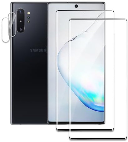 AKLPP 4 Stück Panzer Schutz Glas für Samsung Galaxy note 10 plus, 3D Schutzfolie mit 2 Stück Kameraschutz, 9H Härte Glas Folie Displayschutz, HD Klar, Anti-Kratz, Anti-Bläschen Hartglas Schutzfolie