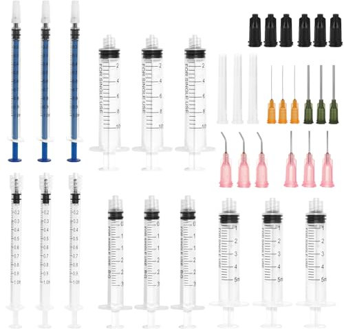 15 Stück Spritze Set Kolostrum Spritze 1ML 3ML 5ML 10ML, Dosierspritze mit Stumpfer Nadel und Kappe, Wiederverwendbare Spritze, Plastikspritze für Tierfütterung, Industrie, Labor