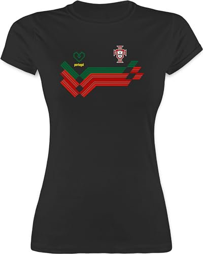 Shirt Damen - Fußball WM - Portugal Fanartikel EM | Portugal Wappen - S - Schwarz - Fussball 2024 Trikot fußballtrikot Europameisterschaft Logo Tshirt wm-Shirts fu Ball t-Shirt fußballtrikots