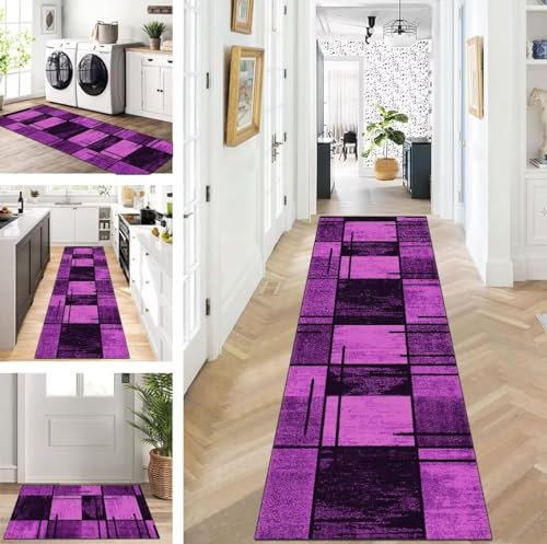 ZUZEKU Läufer Flur Küche Waschbar rutschfest 90X400cm Lila Lang Küchenteppich Flurteppich Teppich Fur Korridor Wohnzimmer Schlafzimmer Meterware Anpassbar