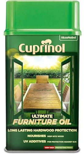 AMK® Cuprinol Ultimate Hardwood Furniture Oil 1L Clear Natural Anti Weathering Nourishment Outdoor Wood Care Restoration Replenishing Restore Garden