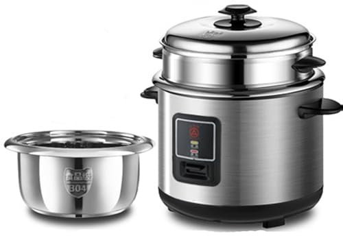 Olla Arrocera Eléctrica Y Vaporera Con Cocción Automática Recipiente Antiadherente Extraíble Tapa De Vidrio Templado De Inoxidable Con Ventilación De Acero Función De Cocción Caliente De 700W(6L)