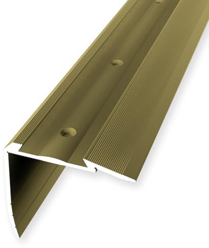 Treppenkantenprofil 49.7 x 54 x 2500 mm Winkelprofil Aluminium Geriffelt Versenkt Gebohrt Gold Einfasshöhe 0-43 mm Küberit