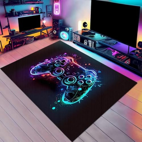 Xisnuient Gaming Area Rug Neon Design 60x90 cm Rectangular Bedroom Game Room