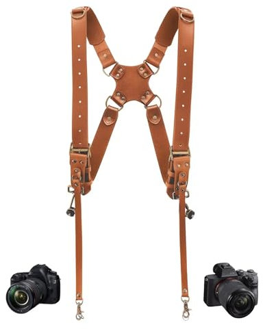 Sangle d'appareil photo 4J LEDR,sangle de sac à dos en cuir pour photographes,sangle d'appareil photo double pour hommes et femmes,sangle d'appareil photo DSLR/SLR,libération rapide,petite taille,Tan