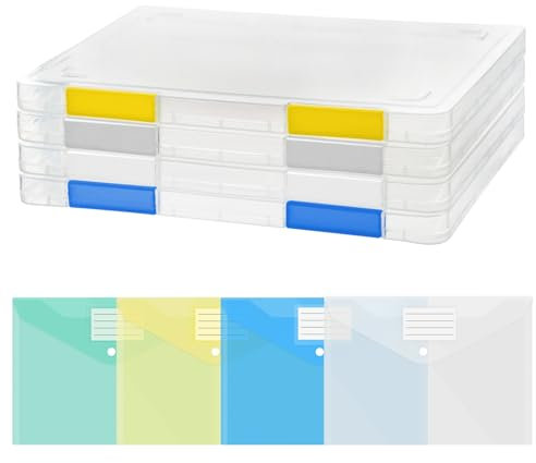 MOAMUN 8 Dokumenten Organizer Set, Archivbox A4 Dokumentenbox A4 und Dokumentenmappe A4 mit Tab, Transparente Wasserdichte Heftbox, Papier Aufbewahrung Sammelbox für Briefe Zeitschriften Fotografien