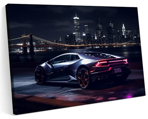 Printonia Leinwandbild m Bild auf Leinwand 120x80 Lambo Huracan Evo GT3 RWD Sport Abstrakt Neon