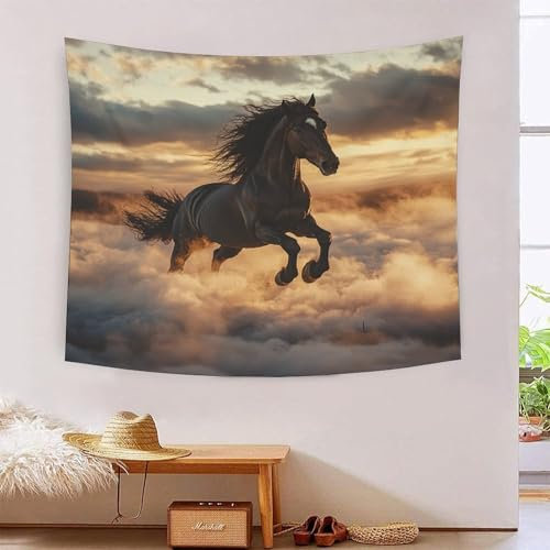 SUFFERBOW 3D Pferd Print Wall Blanket Home Decoration Bettwäsche Poster Wall Art Tapestry Wandteppiche Wall Hanging Soft Polyester for Living Room Bedroom Dorm Decor 100cmx150cm