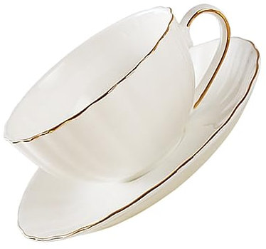 1Juego Tazas de Café de Porcelana de Blanca con Plato Dorado para Espresso y Latte Set Práctico para Hogar y Cafeterías