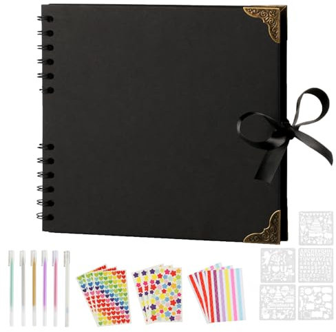 Album de Fotos para Pegar y Escribir, 205x205mm Álbum de Fotos Scrapbooking, Bricolaje Hojas Negras