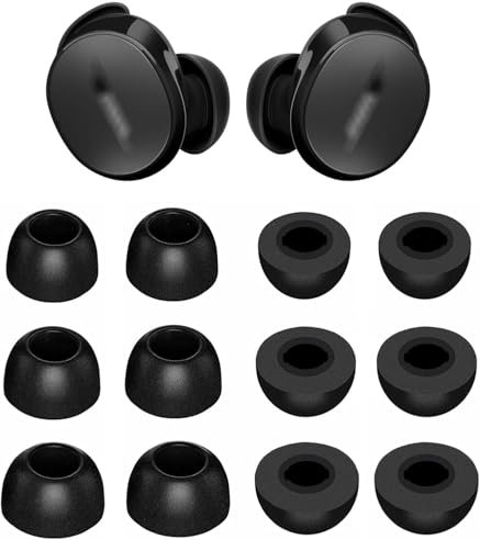 Rqker Foam Eartips Compatible with Bose New QuietComfort Earbuds 2024 New, 6 Pairs S M L Sizes Soft Memory Foam Replacement Tips Eartips Earbuds Tips Compatible with Bose New QC Earbuds 6 Pairs Black